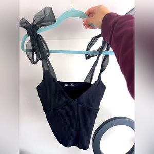 Zara black cropped bow straps